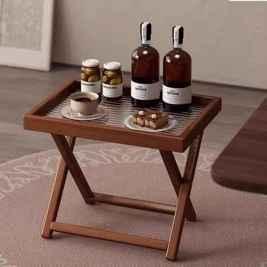 Foldable Coffee Table Sofa Side Mini Desk Living Room Shelf Wooden Nightstand Home Decoration Vintage Funiture