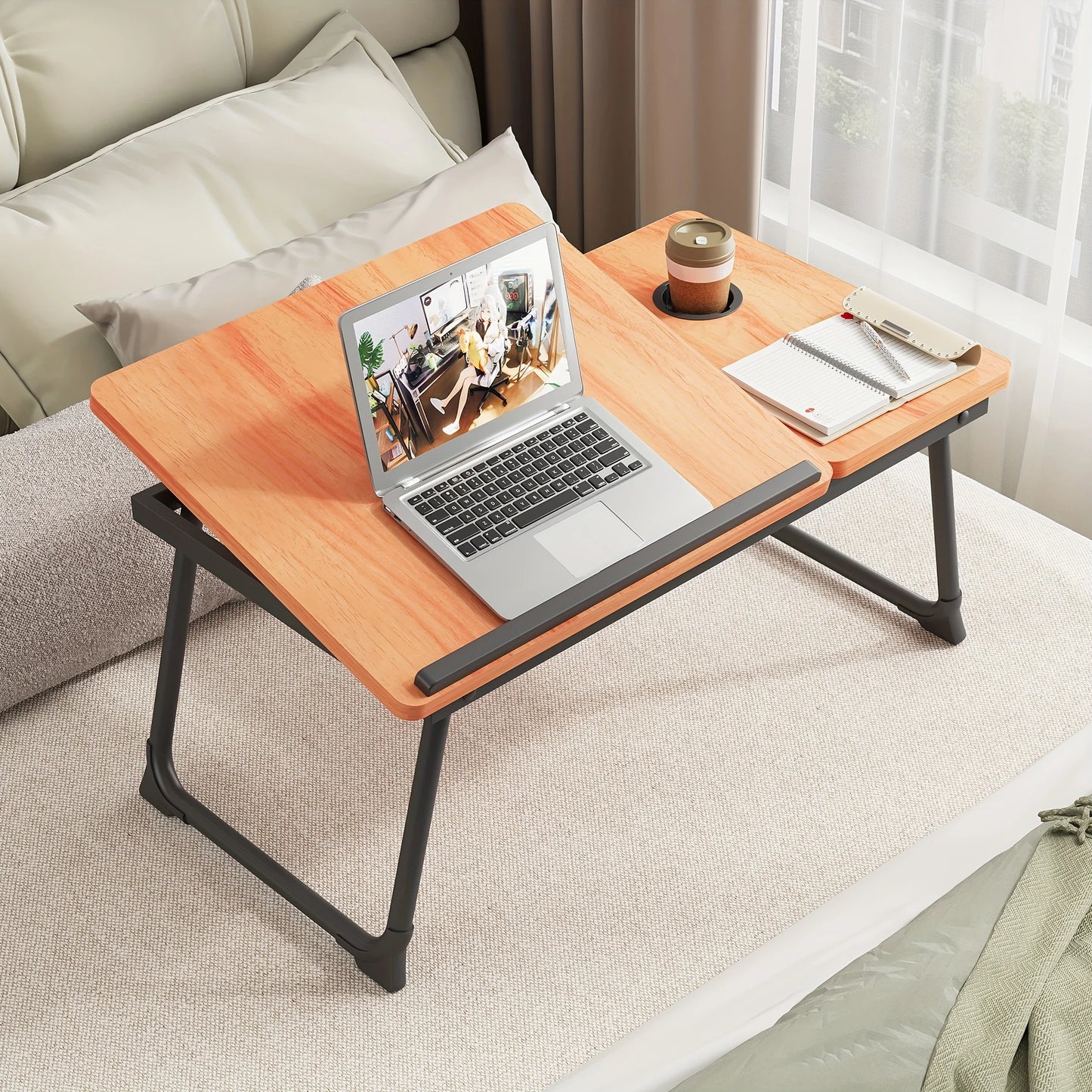 Tray table, notebook computer and writing table, notebook computer bed support