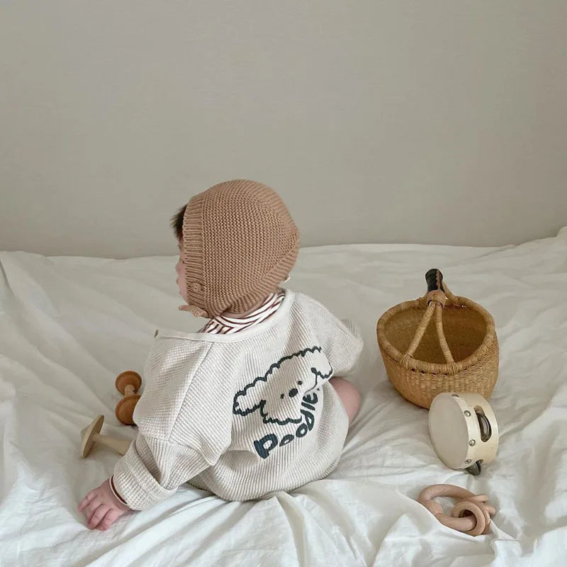 2025 Spring New Baby Cotton Waffle Cardigan Set Boy Cute Bear 2pcs Set Girl Summer Pp Pants Suit Infant Clothes