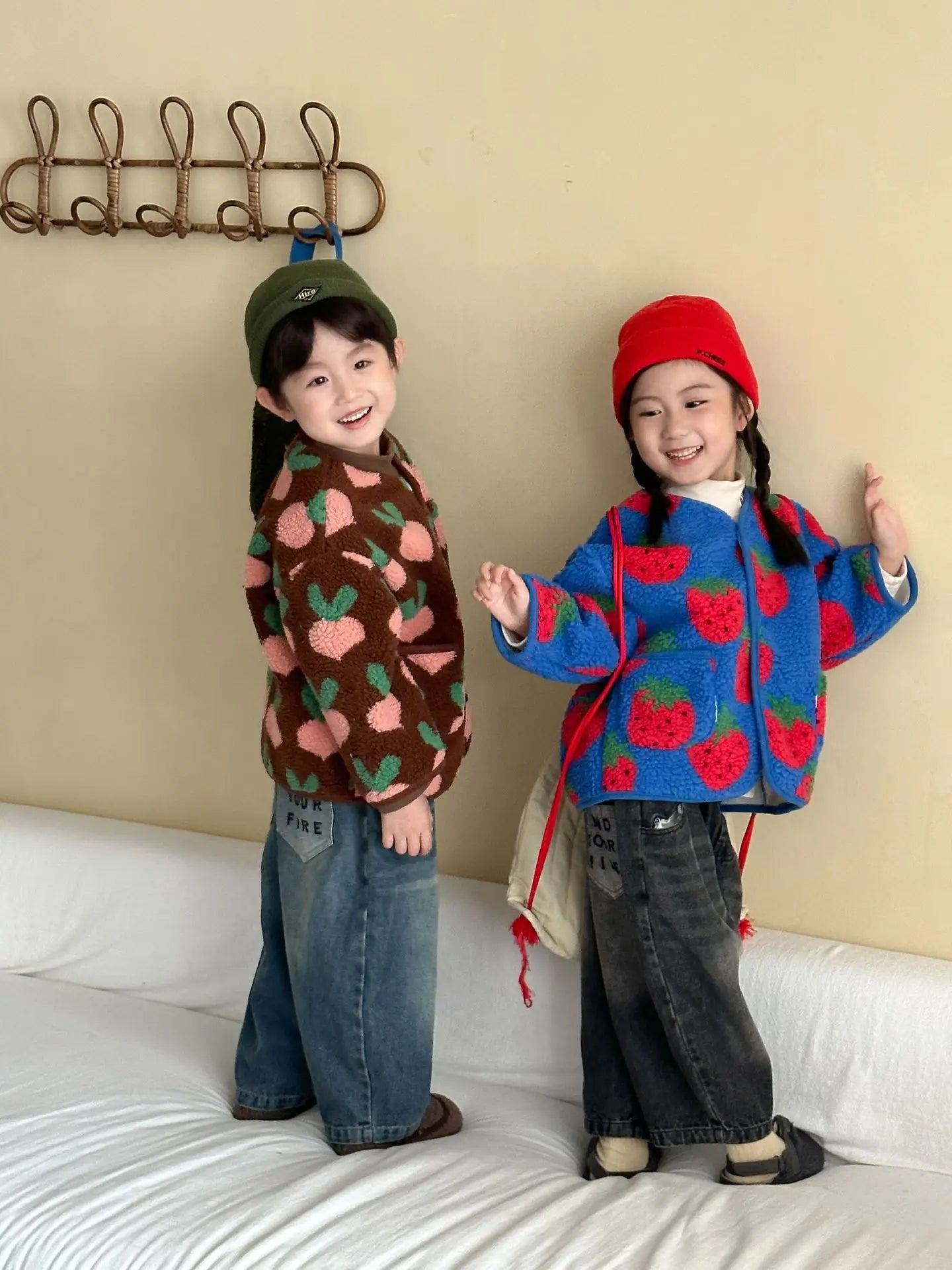 Winter New Children Clothes Lamb Wool Loose Jacket Fleece Lined Coat Cute Fruit Cartoon Print Kids Thickened Outerwear