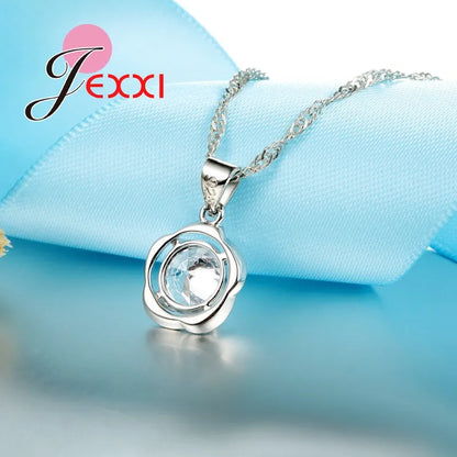 Silver Jewelry Set For Women  Fashion Element Austrian Crystal Pendant Necklaces Hoop Earrings Bridal Jewellery Sets