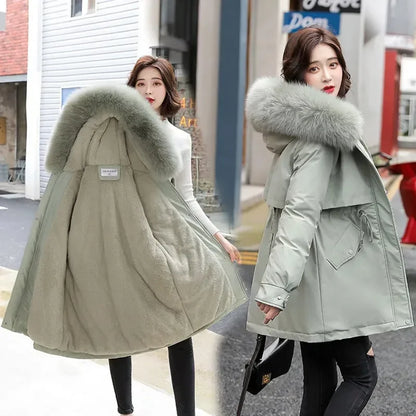 Winter Jacket Women Parka Fashion Long Coat Wool Liner Hooded Parkas Slim With Fur Collar Warm Snow Wear Padded Clothes