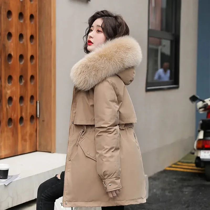 Winter Jacket Women Parka Fashion Long Coat Wool Liner Hooded Parkas Slim With Fur Collar Warm Snow Wear Padded Clothes