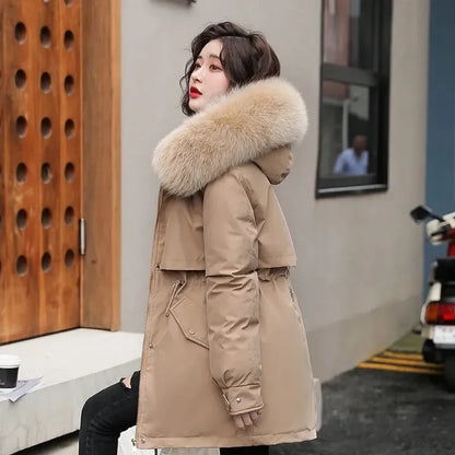 Winter Jacket Women Parka Fashion Long Coat Wool Liner Hooded Parkas Slim With Fur Collar Warm Snow Wear Padded Clothes
