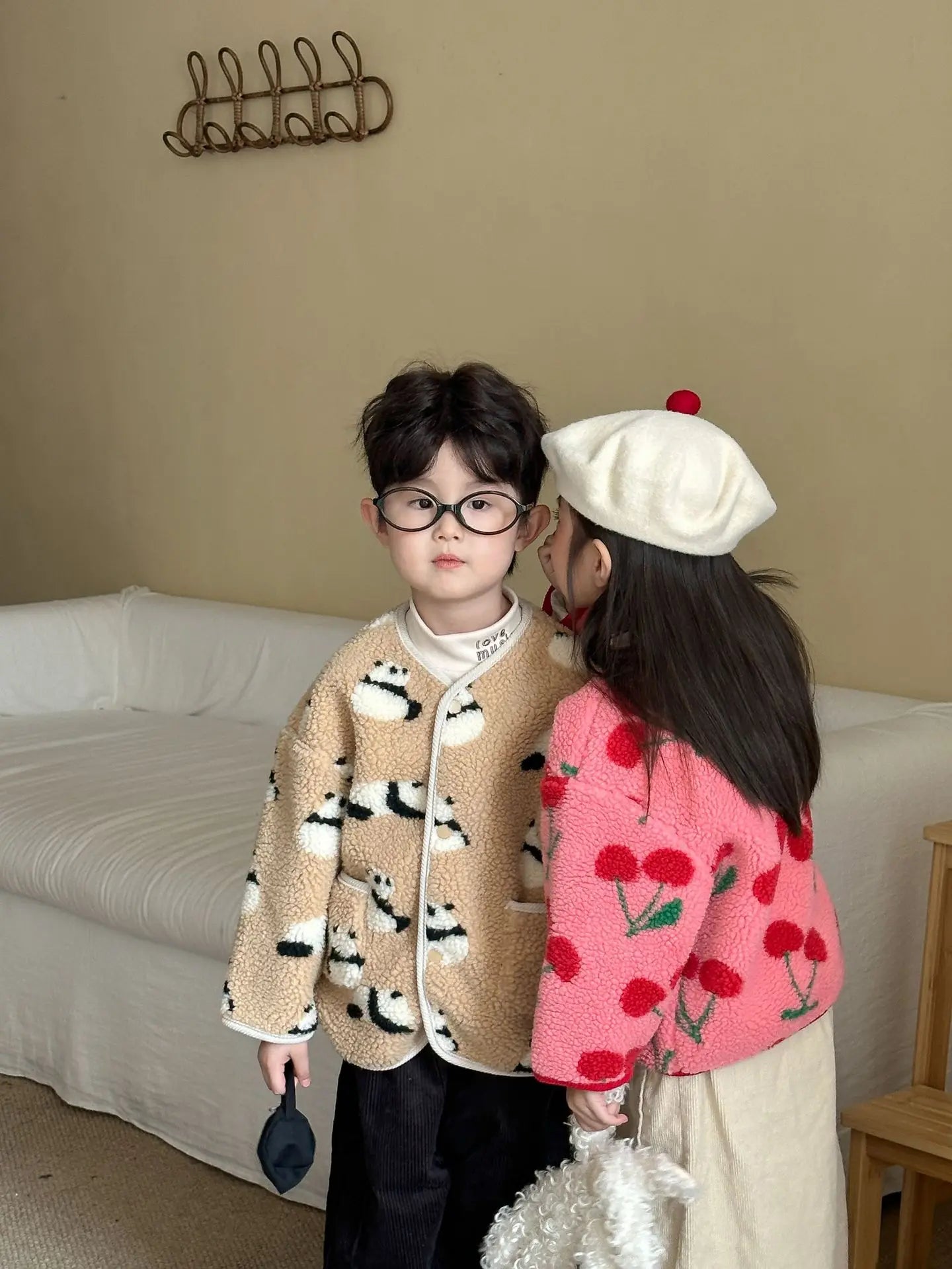 Winter New Children Clothes Lamb Wool Loose Jacket Fleece Lined Coat Cute Fruit Cartoon Print Kids Thickened Outerwear