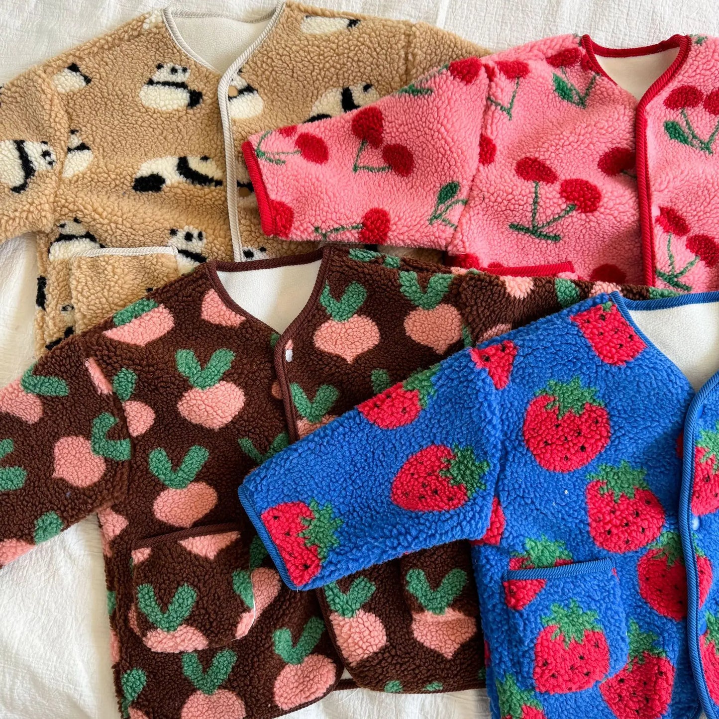Winter New Children Clothes Lamb Wool Loose Jacket Fleece Lined Coat Cute Fruit Cartoon Print Kids Thickened Outerwear