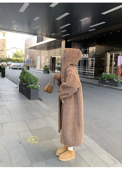  2025 Winter New Thick Women's Long Mink Plush Cardigan With Integrated Fur Eco-Friendly Hooded Fur Coat Solid Color
