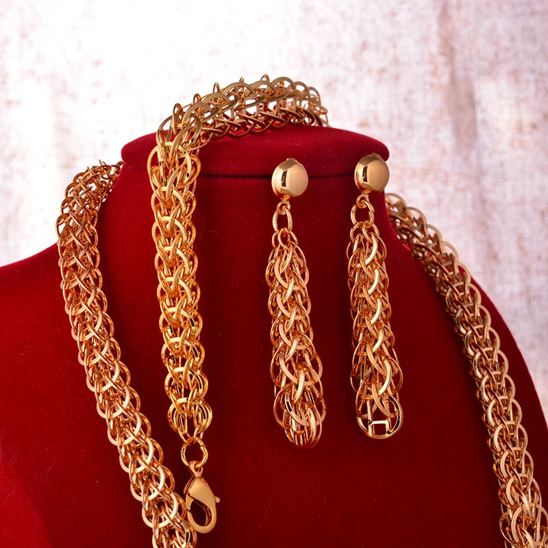 Dubai Gold Plated Jewelry Set For Women Female Romantic Nigerian Wedding Jewellery Gift