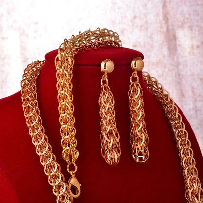 Dubai Gold Plated Jewelry Set For Women Female Romantic Nigerian Wedding Jewellery Gift