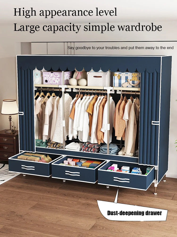 Space-saving portable wardrobe, durable, with hanging shelves, space-saving and dust-proof
