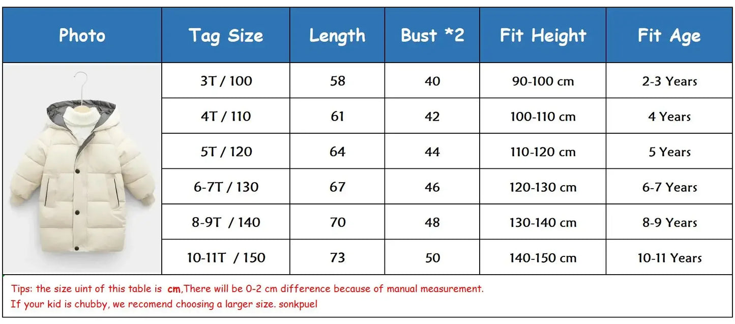 Children Down Outerwear Winter Kids Clothes Boys Girls Cotton-Padded Parka Coats Thicken Warm Long Jackets