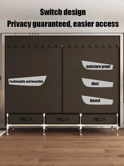 Space-saving portable wardrobe, durable, with hanging shelves, space-saving and dust-proof
