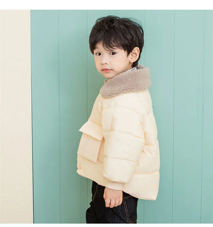 Winter New Warm Coats Baby Girl Boy Lamb Fleece Lapel Down Jackets Autumn Thicken Children Clothes Fashion Boys Girls Outerwear