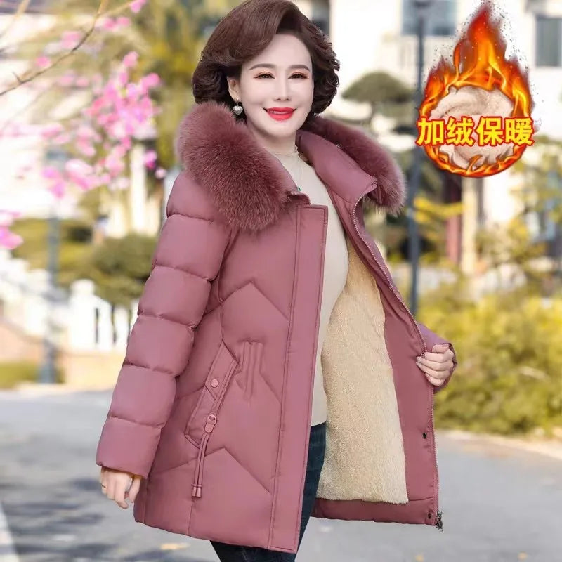 Winter Clothes New Medium Long Down Cotton Jacket Women Middle-aged Plush Thickened Cotton Jacket Female Outwear