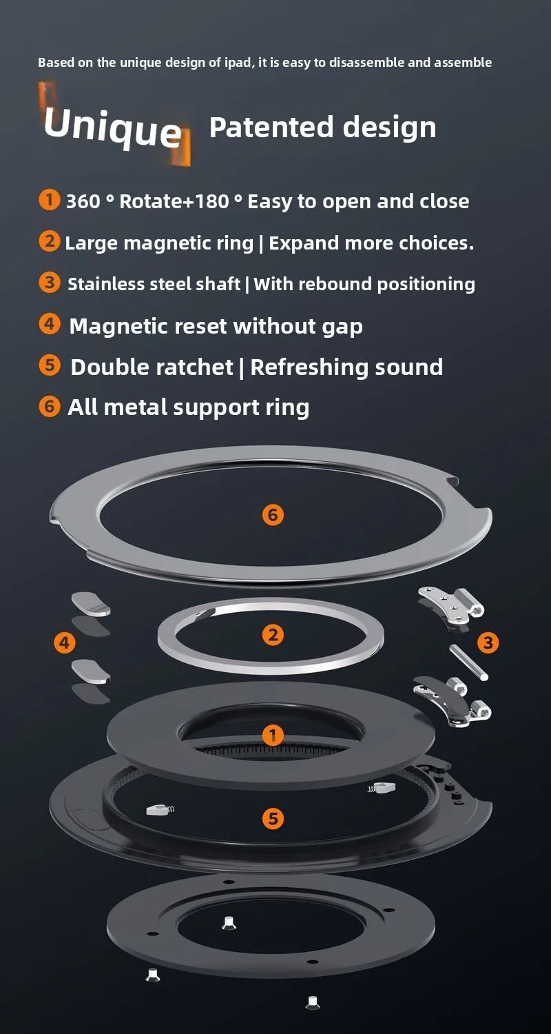 Tablet Magnetic Ring Stand | Foldable Portable, Ultra-Thin & 360° Rotation | Multi-Angle Adjustment, Universal for All Tablets