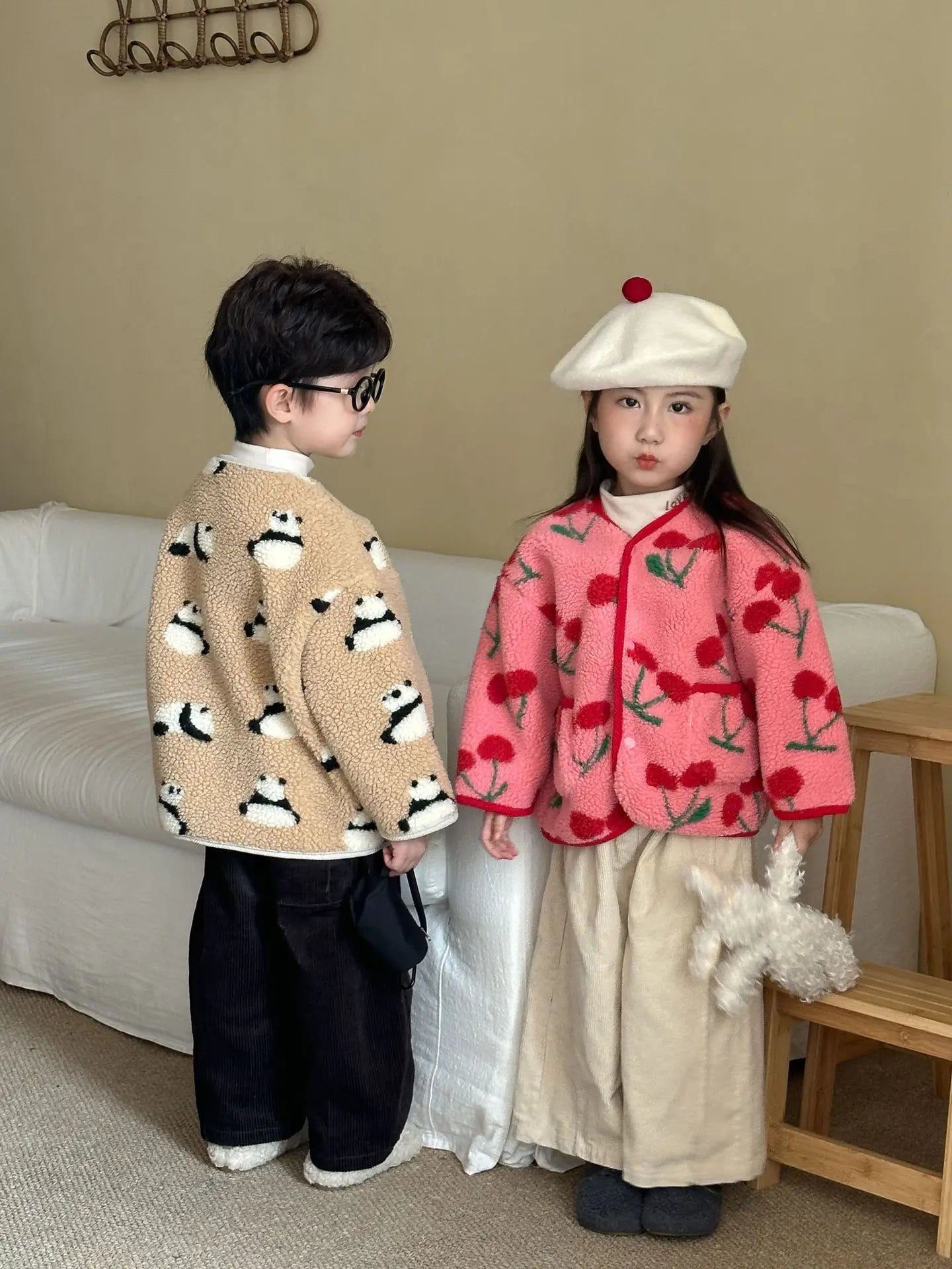 Winter New Children Clothes Lamb Wool Loose Jacket Fleece Lined Coat Cute Fruit Cartoon Print Kids Thickened Outerwear