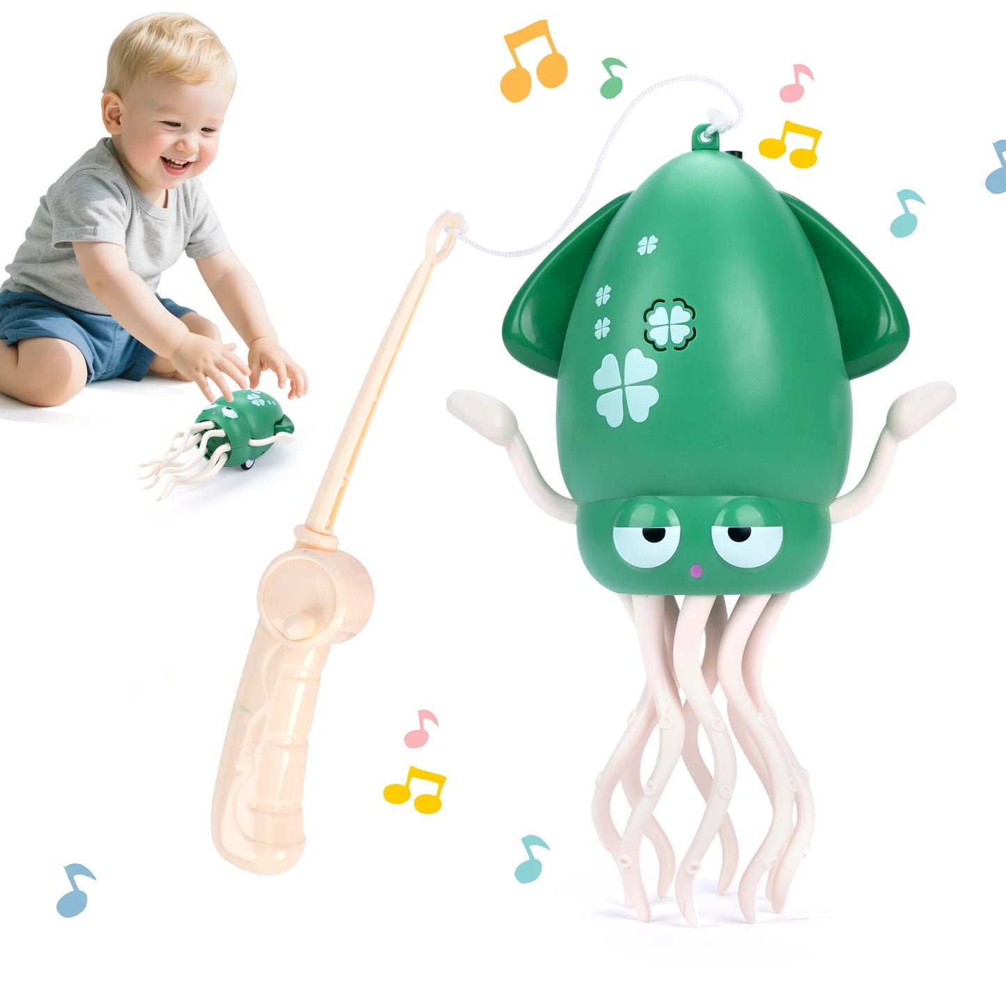 Electronic Dancing Squid Toys with Light&Music Lying Flat Squid Toddler Interactive Development Tummy Time Gifts