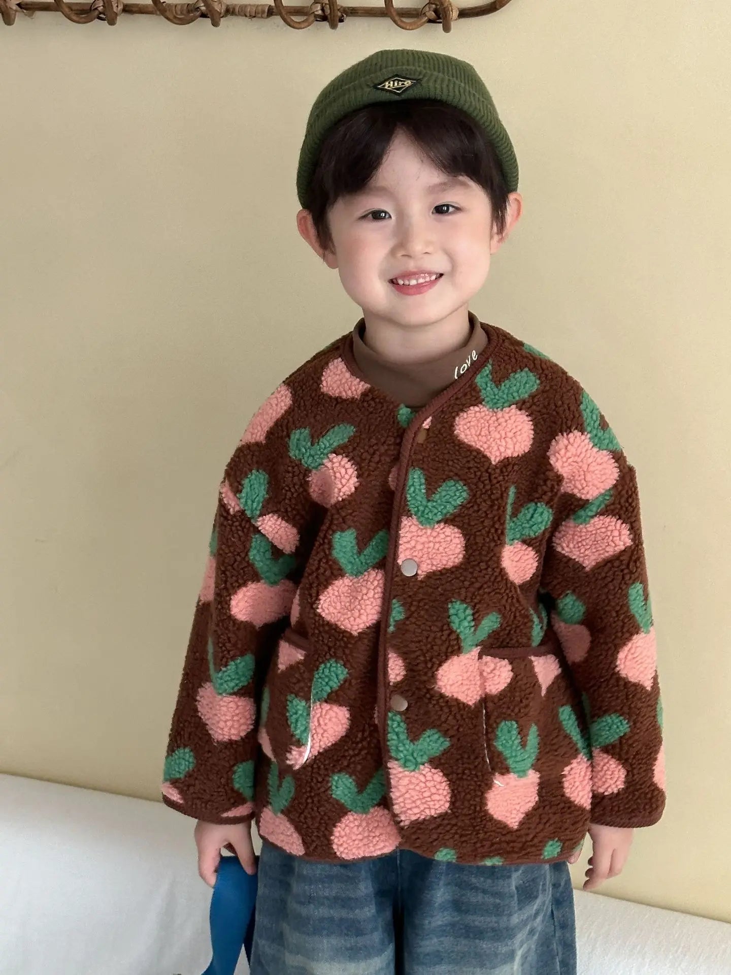 Winter New Children Clothes Lamb Wool Loose Jacket Fleece Lined Coat Cute Fruit Cartoon Print Kids Thickened Outerwear