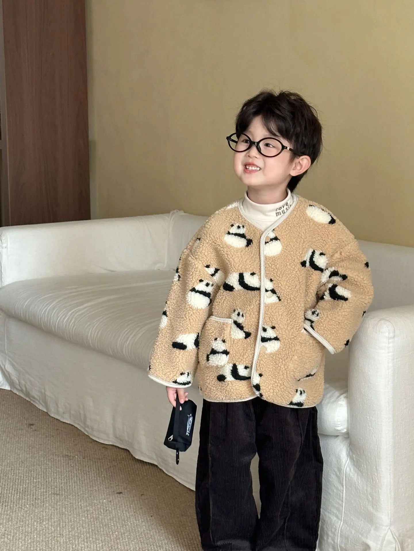 Winter New Children Clothes Lamb Wool Loose Jacket Fleece Lined Coat Cute Fruit Cartoon Print Kids Thickened Outerwear
