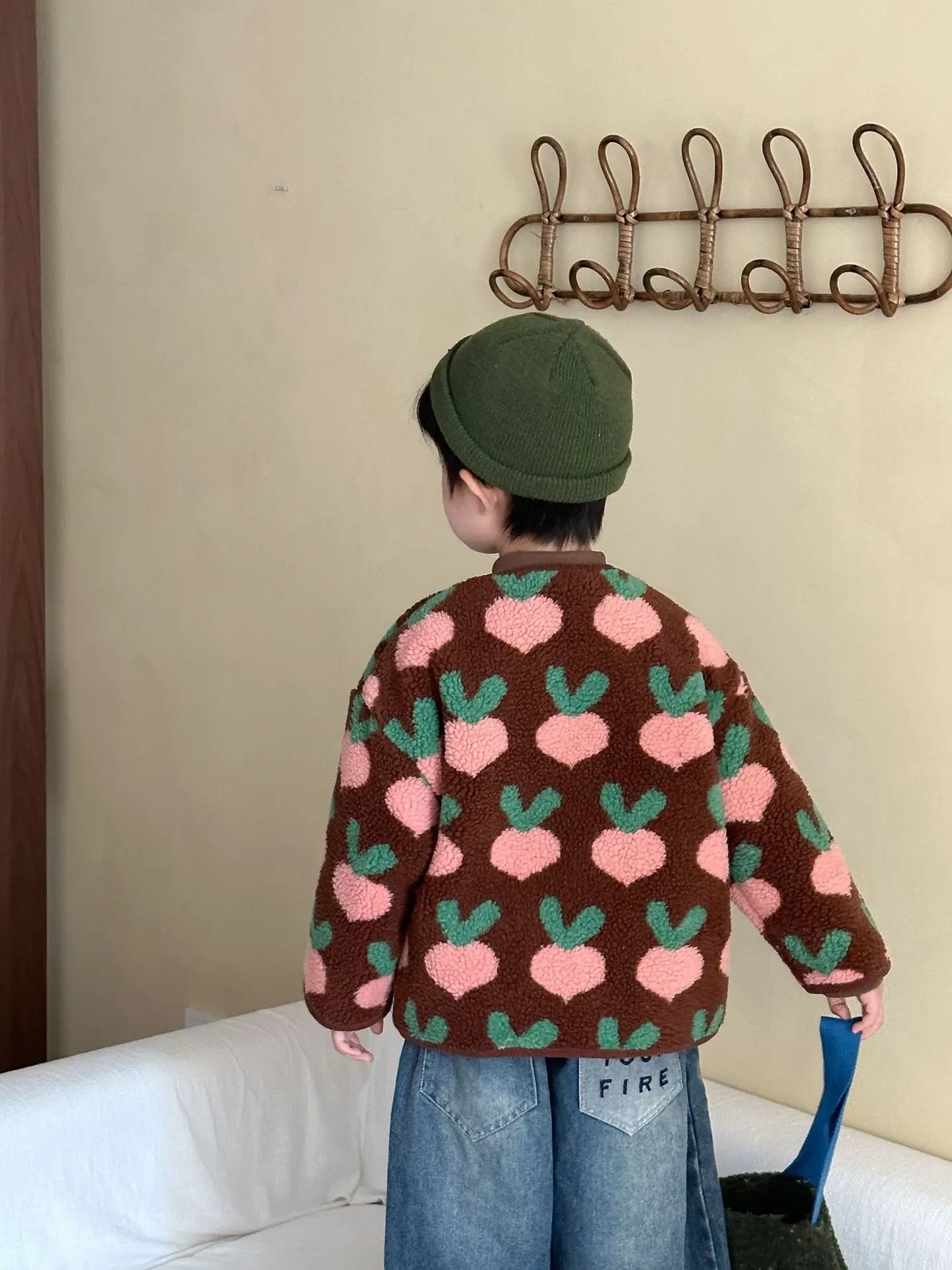 Winter New Children Clothes Lamb Wool Loose Jacket Fleece Lined Coat Cute Fruit Cartoon Print Kids Thickened Outerwear