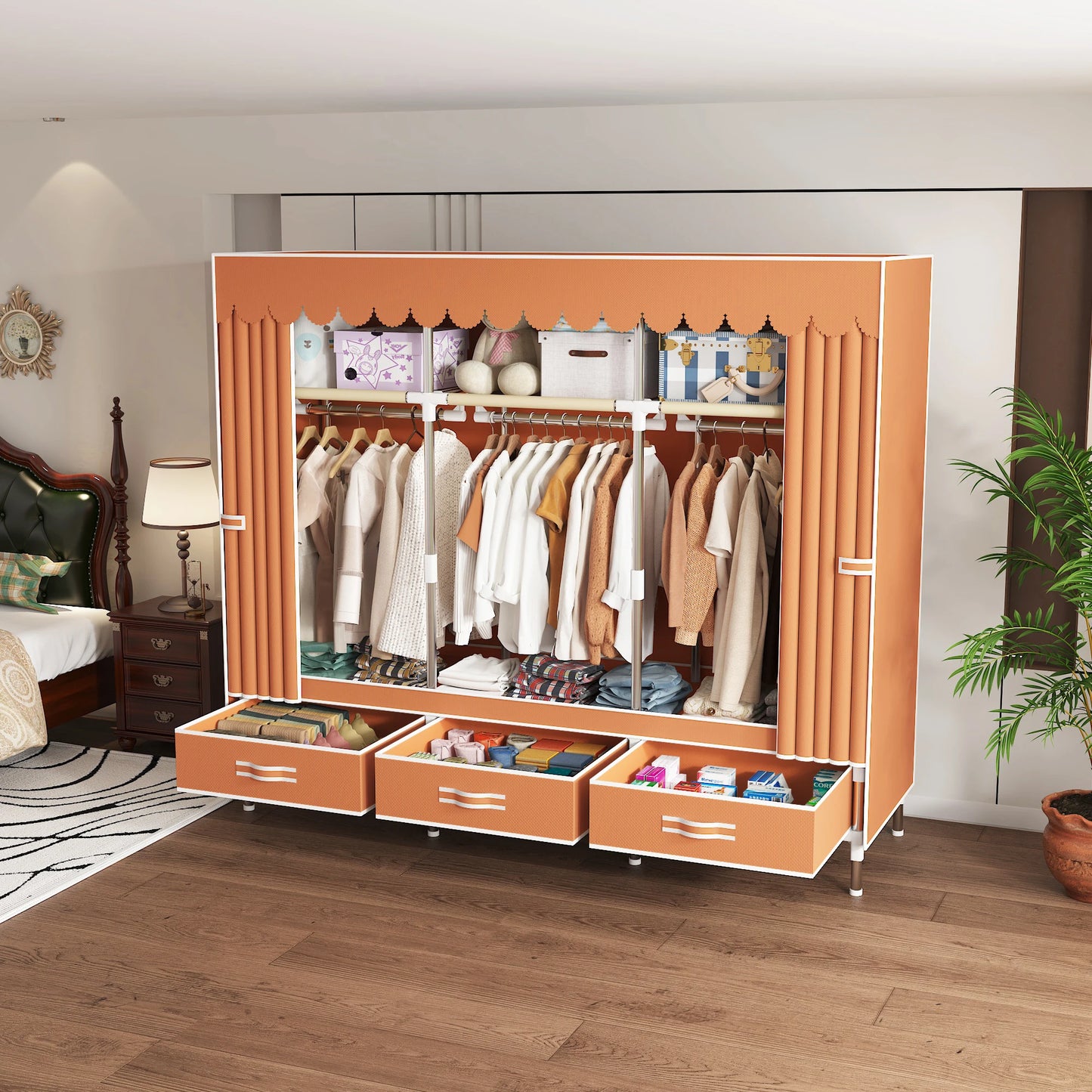 Space-saving portable wardrobe, durable, with hanging shelves, space-saving and dust-proof