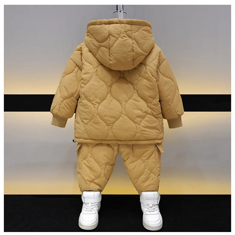 Winter Children Clothes Sets Kids Boys Girls Hooded Warm Cotton Velvet Pullover Coats Outerwear+Pants 2Pcs Snowsuits New1-8Y