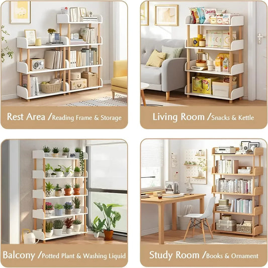 Modern Display Bookshelf with Top Edge and Solid Wood Frame for Home and Office, Storage Cabinet