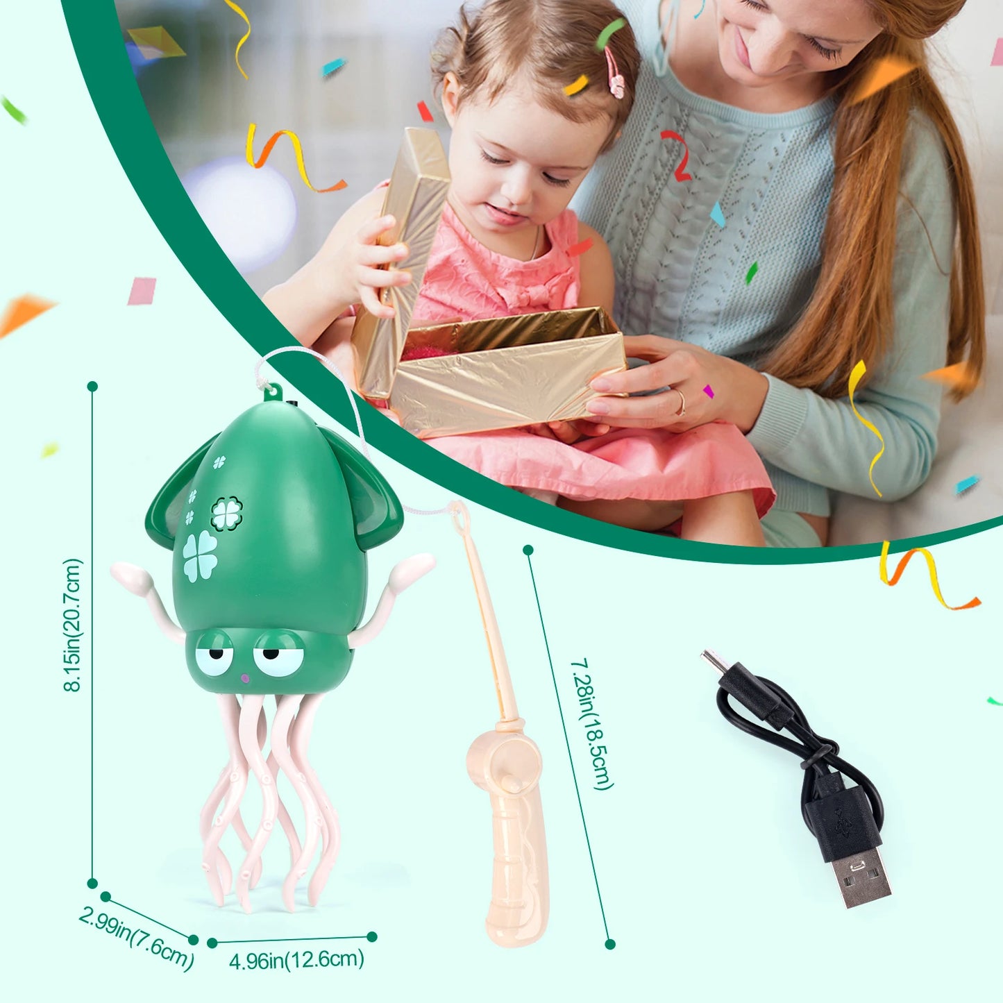 Electronic Dancing Squid Toys with Light&Music Lying Flat Squid Toddler Interactive Development Tummy Time Gifts