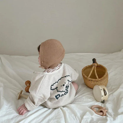 2025 Spring New Baby Cotton Waffle Cardigan Set Boy Cute Bear 2pcs Set Girl Summer Pp Pants Suit Infant Clothes
