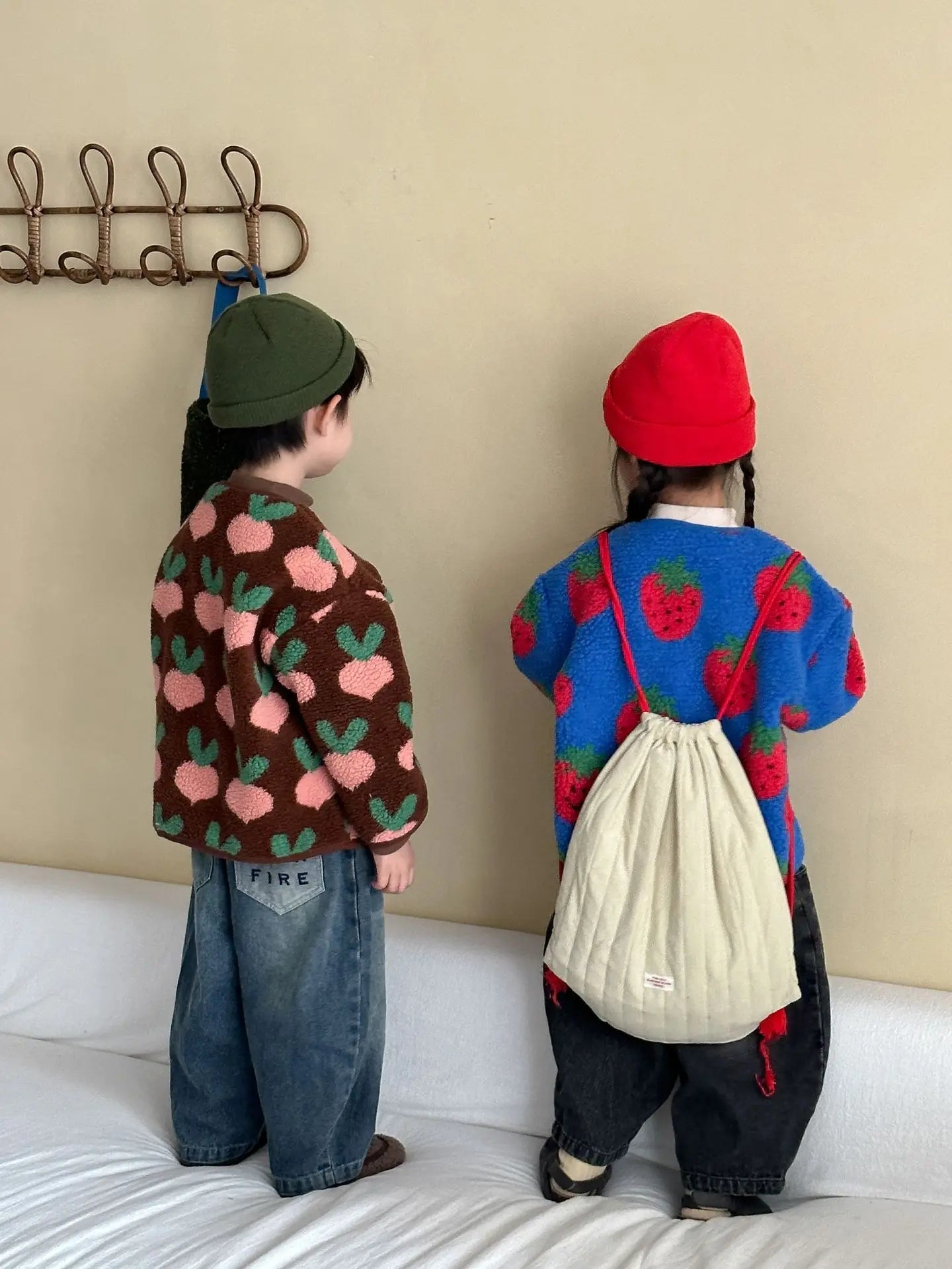 Winter New Children Clothes Lamb Wool Loose Jacket Fleece Lined Coat Cute Fruit Cartoon Print Kids Thickened Outerwear