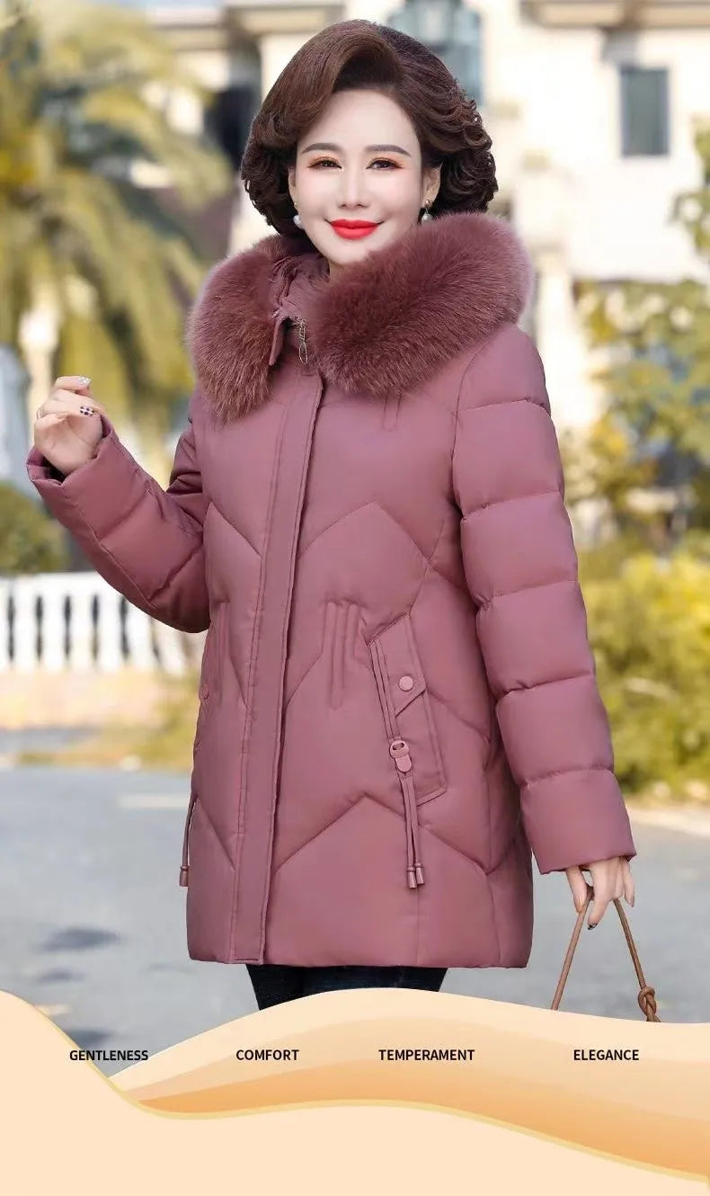 Winter Clothes New Medium Long Down Cotton Jacket Women Middle-aged Plush Thickened Cotton Jacket Female Outwear