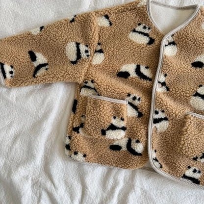 Winter New Children Clothes Lamb Wool Loose Jacket Fleece Lined Coat Cute Fruit Cartoon Print Kids Thickened Outerwear