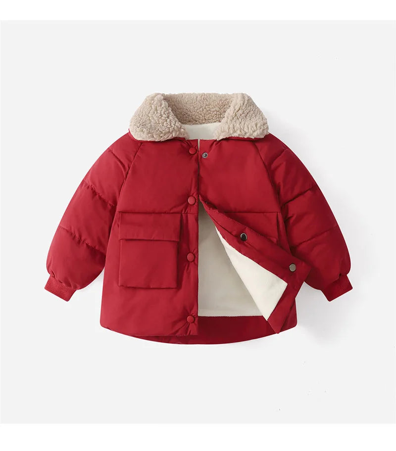Winter New Warm Coats Baby Girl Boy Lamb Fleece Lapel Down Jackets Autumn Thicken Children Clothes Fashion Boys Girls Outerwear