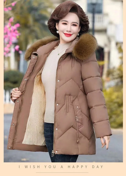 Winter Clothes New Medium Long Down Cotton Jacket Women Middle-aged Plush Thickened Cotton Jacket Female Outwear