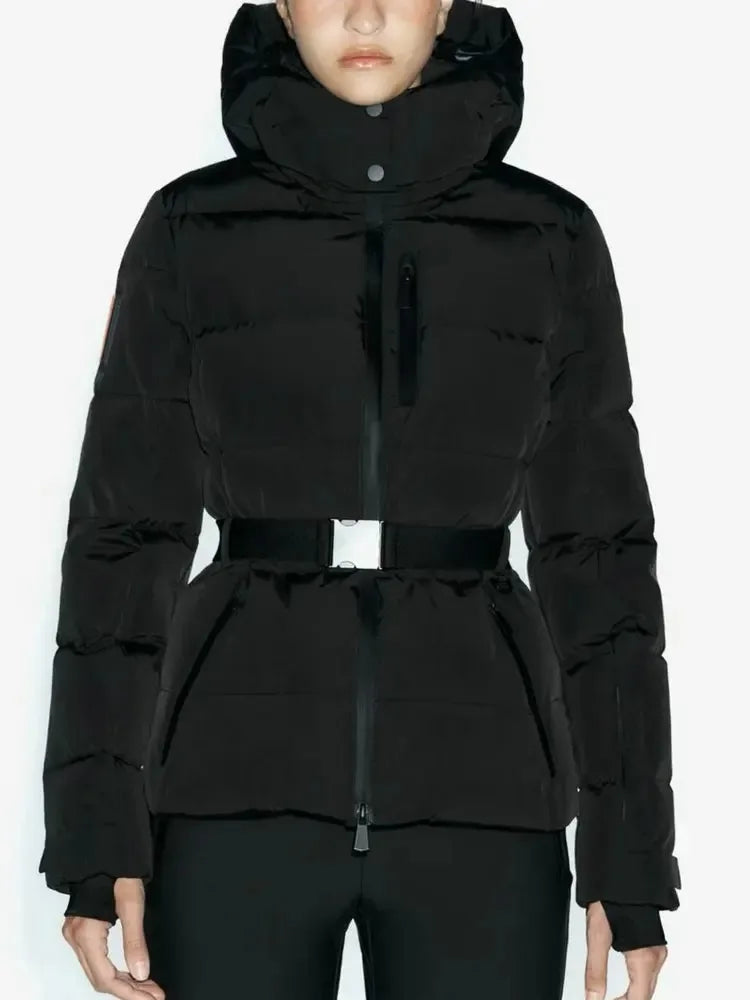 Women's new warm cotton clothes with belts, long-sleeved ski cotton jackets and jackets winter coat winter clothes women winter