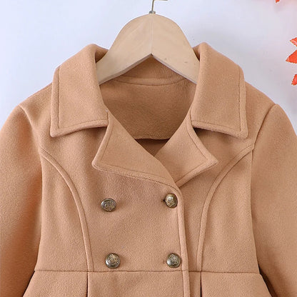 Casual Wool Coat Jacket 5-10Y Winter Children Girls Clothing Long-sleeved Lapel Double-breasted Kids Woolen Coat Girl Clothes