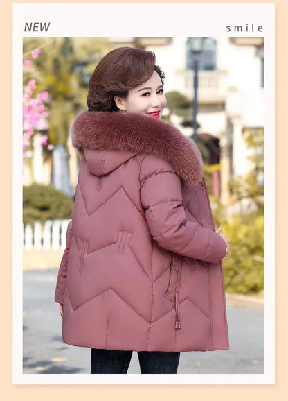 Winter Clothes New Medium Long Down Cotton Jacket Women Middle-aged Plush Thickened Cotton Jacket Female Outwear
