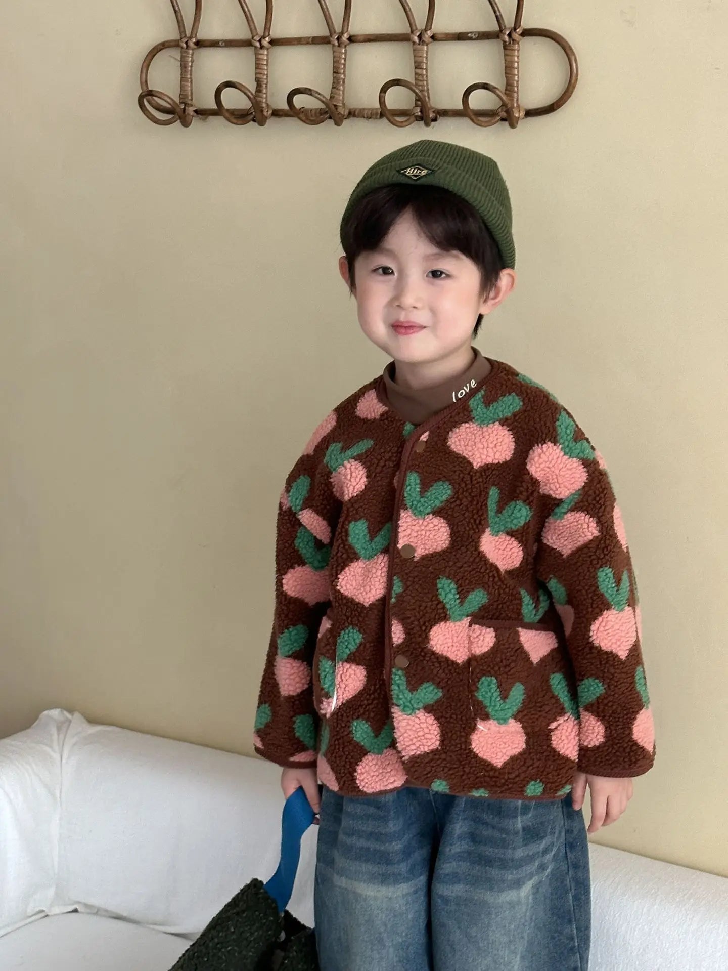 Winter New Children Clothes Lamb Wool Loose Jacket Fleece Lined Coat Cute Fruit Cartoon Print Kids Thickened Outerwear
