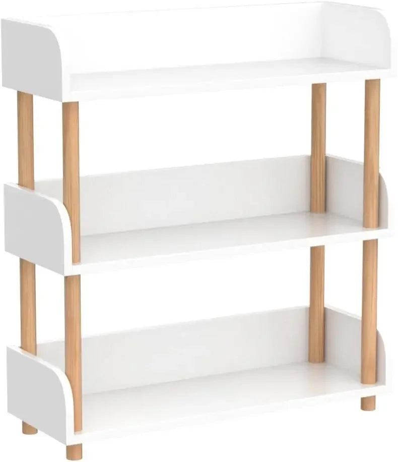 Modern Display Bookshelf with Top Edge and Solid Wood Frame for Home and Office, Storage Cabinet