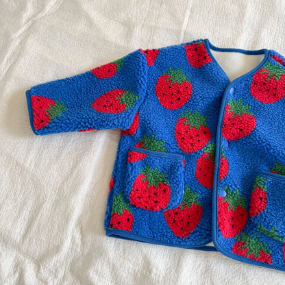 Winter New Children Clothes Lamb Wool Loose Jacket Fleece Lined Coat Cute Fruit Cartoon Print Kids Thickened Outerwear