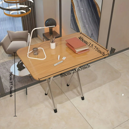 Compact Folding Table - High Density Hardwood, Metal Frame, No Power Supply - Suitable for Dormitory, Rental, Resta