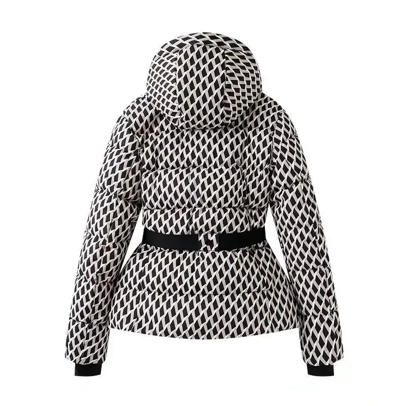 Women's new warm cotton clothes with belts, long-sleeved ski cotton jackets and jackets winter coat winter clothes women winter