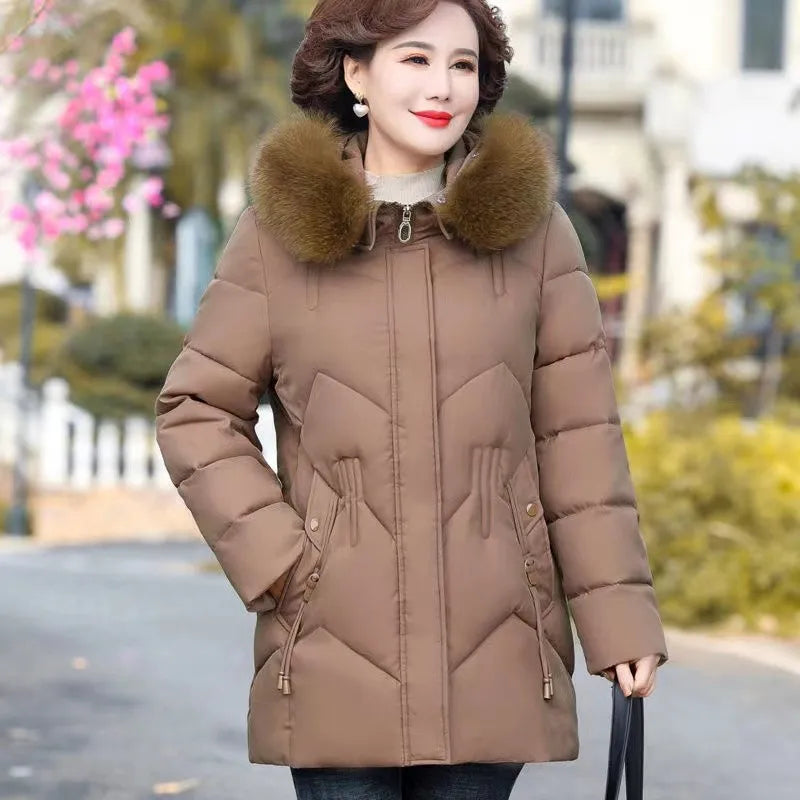 Winter Clothes New Medium Long Down Cotton Jacket Women Middle-aged Plush Thickened Cotton Jacket Female Outwear