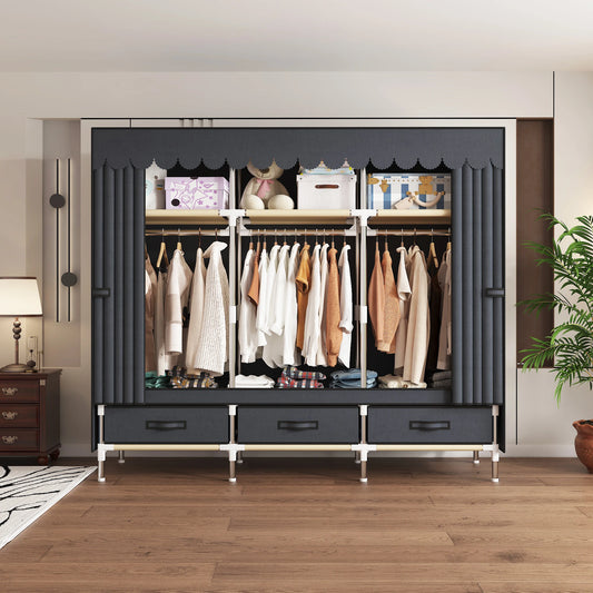 Space-saving portable wardrobe, durable, with hanging shelves, space-saving and dust-proof