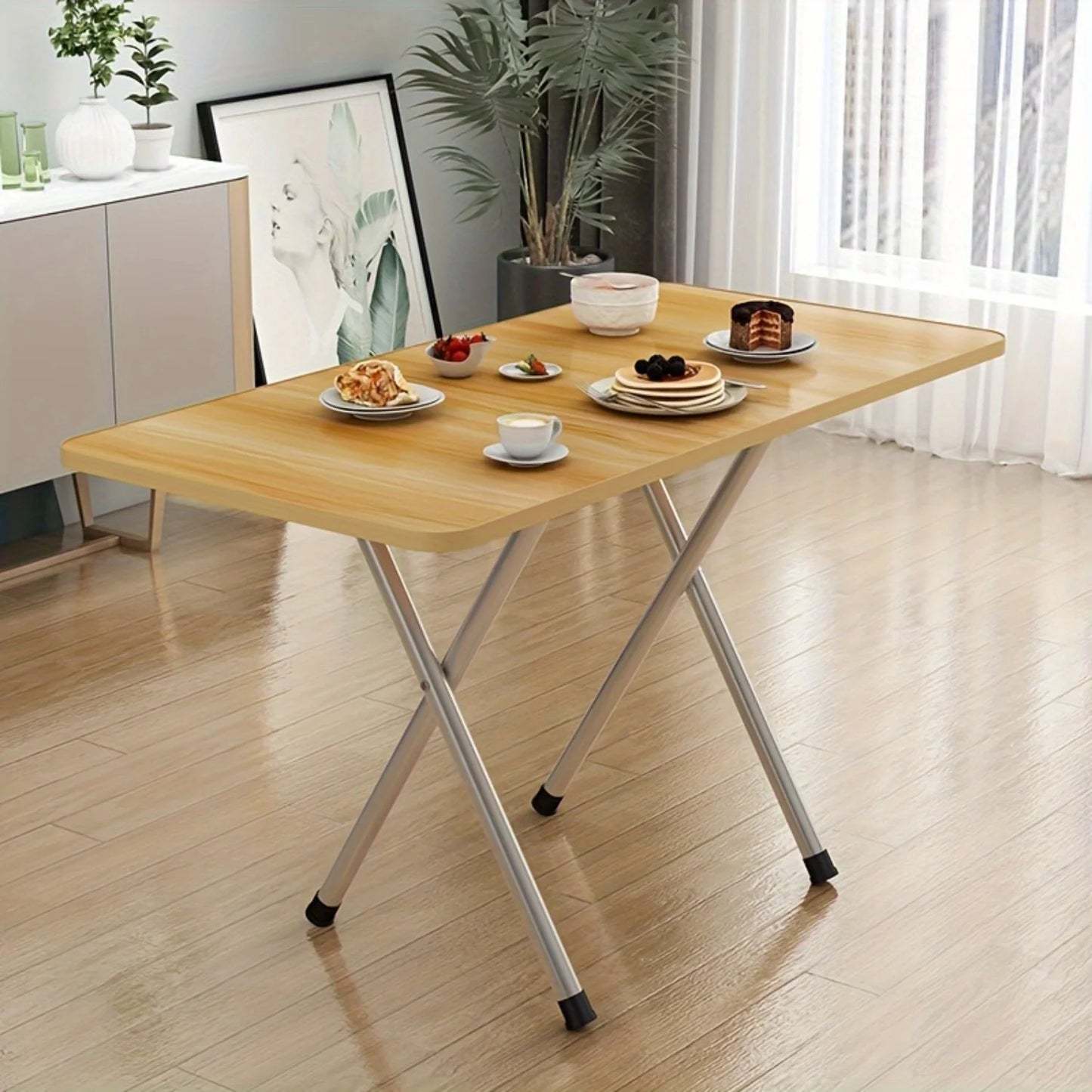 Compact Folding Table - High Density Hardwood, Metal Frame, No Power Supply - Suitable for Dormitory, Rental, Resta