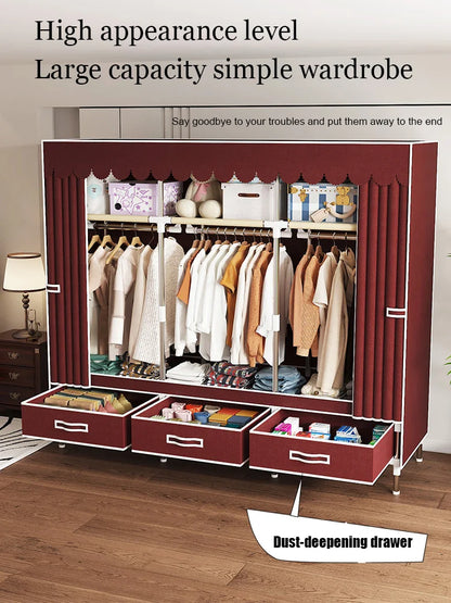 Space-saving portable wardrobe, durable, with hanging shelves, space-saving and dust-proof
