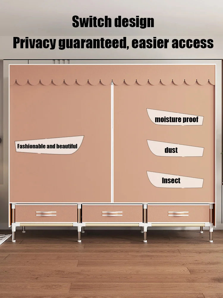 Space-saving portable wardrobe, durable, with hanging shelves, space-saving and dust-proof