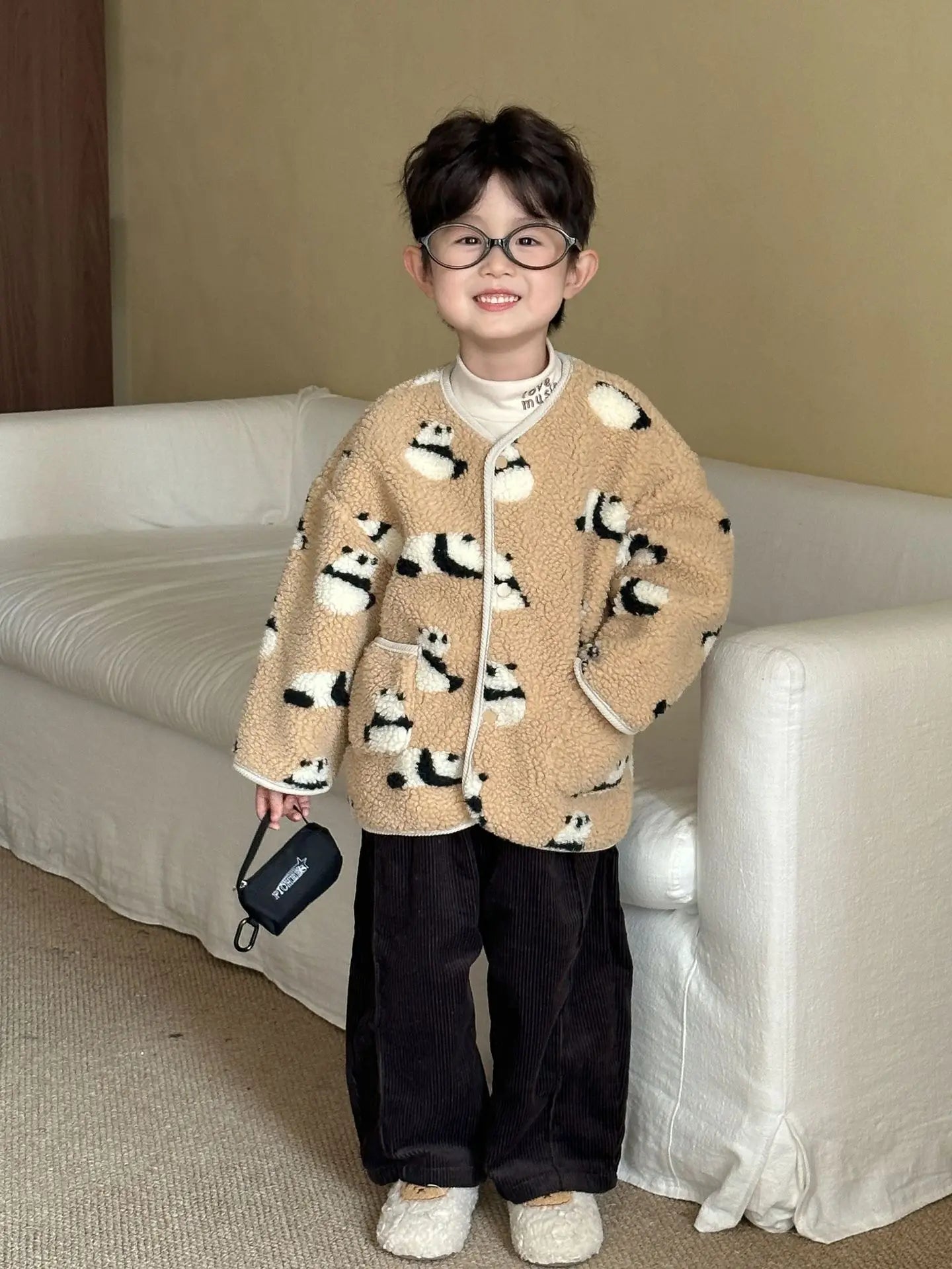 Winter New Children Clothes Lamb Wool Loose Jacket Fleece Lined Coat Cute Fruit Cartoon Print Kids Thickened Outerwear