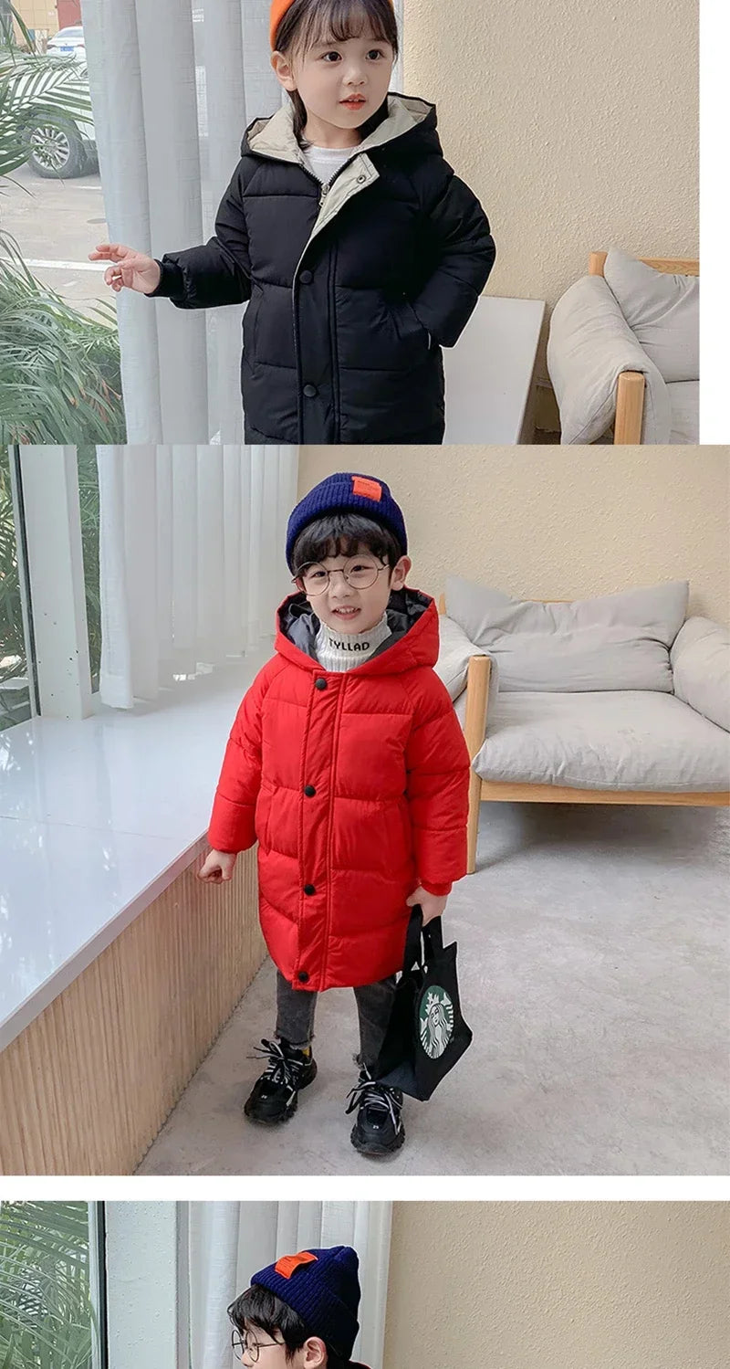 Children Down Outerwear Winter Kids Clothes Boys Girls Cotton-Padded Parka Coats Thicken Warm Long Jackets