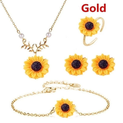 5pcs/lot Jewellery Set Women Sunflower Accessories Set Necklace/Earrings/Ring/Bracelet  Jewelry Sets for Women Girls Gifts